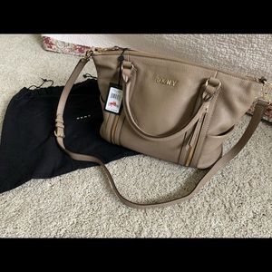 DKNYC Leather Purse/Satchel with gold zipper.